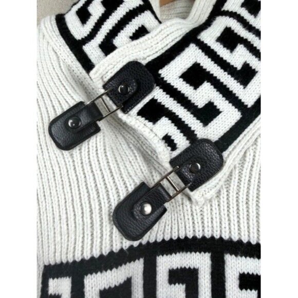 Young Republic White & Black Greek Key Design Wool Blend Men's Size M Sweater - Picture 8 of 11